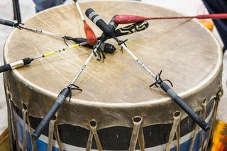 Native American powwow circle drum and sticks