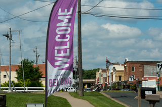 A rural town's welcome flag